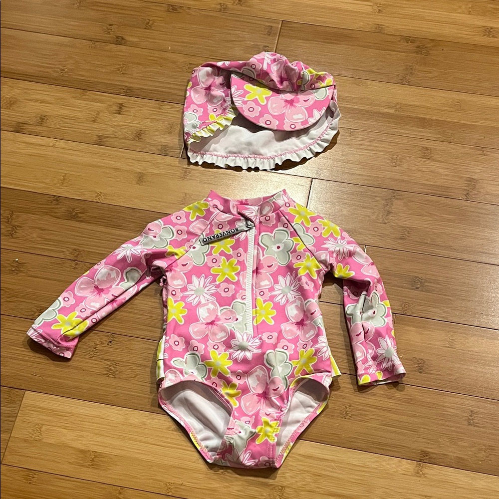 Roxy Pink and Yellow Floral Kids Rashguard Set